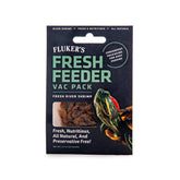 Fluker's Fresh Feeder Vac Pack Shrimp packaging shows vacuum-sealed freshness for pets.