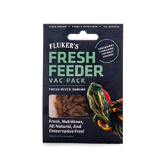 Fluker's Fresh Feeder Vac Pack Shrimp packaging shows vacuum-sealed freshness for pets.