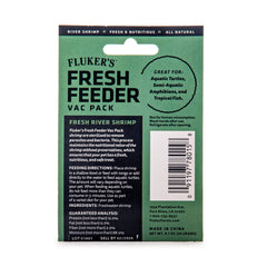 Fluker's Fresh Feeder Shrimp in vacuum-sealed bag preserves freshness for easy feeding.