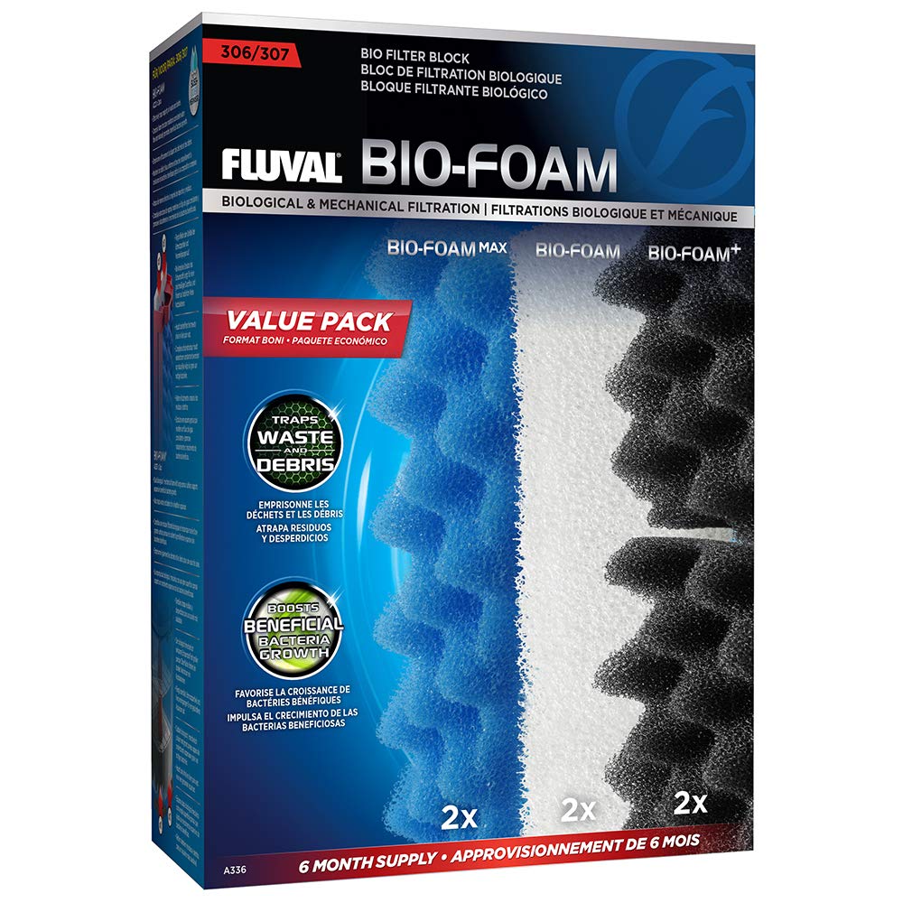 Fluval 306/307 bio foam value pack enhances filtration for clearer aquarium water.