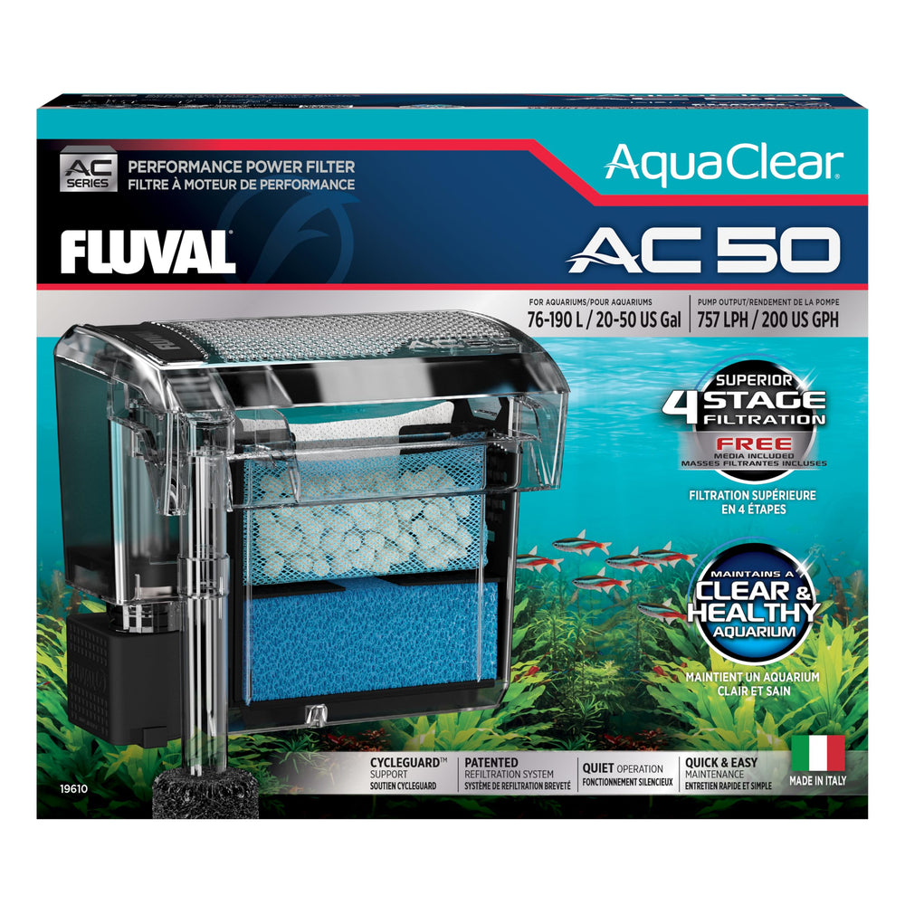 Fluval AC50 filter front view on a 20-50 gallon tank for easy setup
