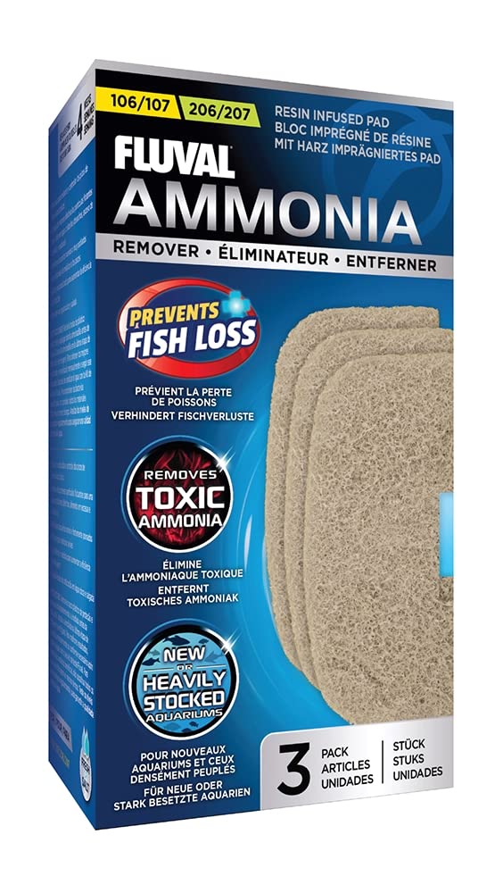 Fluval ammonia remover pad 3-pack in packaging promotes clean water.