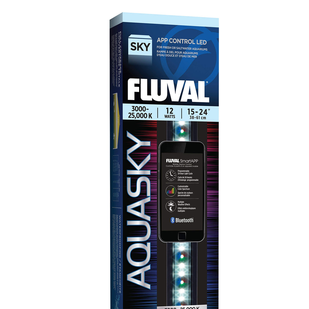 Fluval Aquasky 2.0 extendable brackets secure a snug 24-inch tank setup.