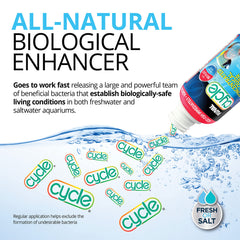 Fluval Cycle graphic depicts beneficial bacteria for immediate water inoculation