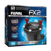 Fluval FX2 filter front view emphasizing compact design and quiet operation for under-tank setups.