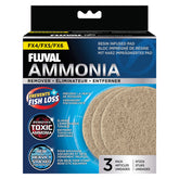 Fluval FX4/FX6 ammonia remover pad packaging demonstrates 3-pack convenience for ongoing filtration.