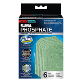 Fluval phosphate remover pad 6-pack packaging for freshwater and saltwater use, enabling easy replacement.