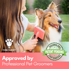 Flying Pawfect slicker brush soft pins closeup coral gentle detangling for pets