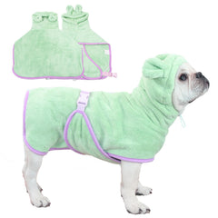 Fnaobai dog-cat hooded bathrobe green keeps pets cozy and dry after bath.