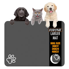 FODYNE large pet feeding mat absorbent water keeps floors dry during meals.