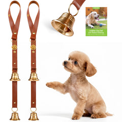 FOLKSMATE leather dog door bell assembly on door handle for potty training.