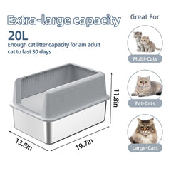 Fooalgo stainless steel cat litter box open top for easy access and cleaning