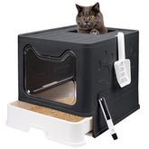 Fophop foldable cat litter box with lid in black, compact storage
