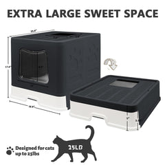 Fophop foldable litter box front-entry top-exit—eases entry and reduces litter scatter.
