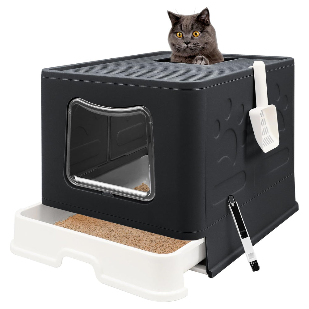 Fophop XL foldable cat litter box with lid demonstrates portable, travel-ready privacy for cats.