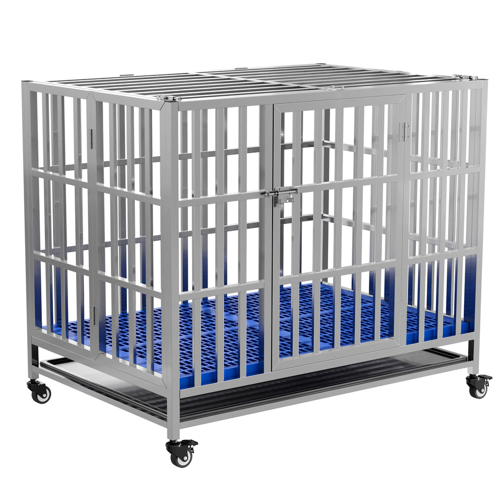 FoQualy collapsible dog crate setup showcases easy assembly for quick use.