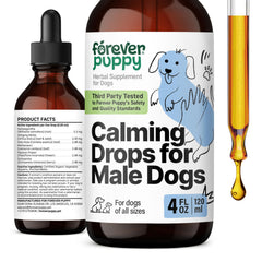 Forever Puppy Calming Drops label featuring ingredients promoting calm