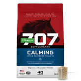 Formula 707 Calming Equine Supplement bottle-front promotes calm during training sessions.