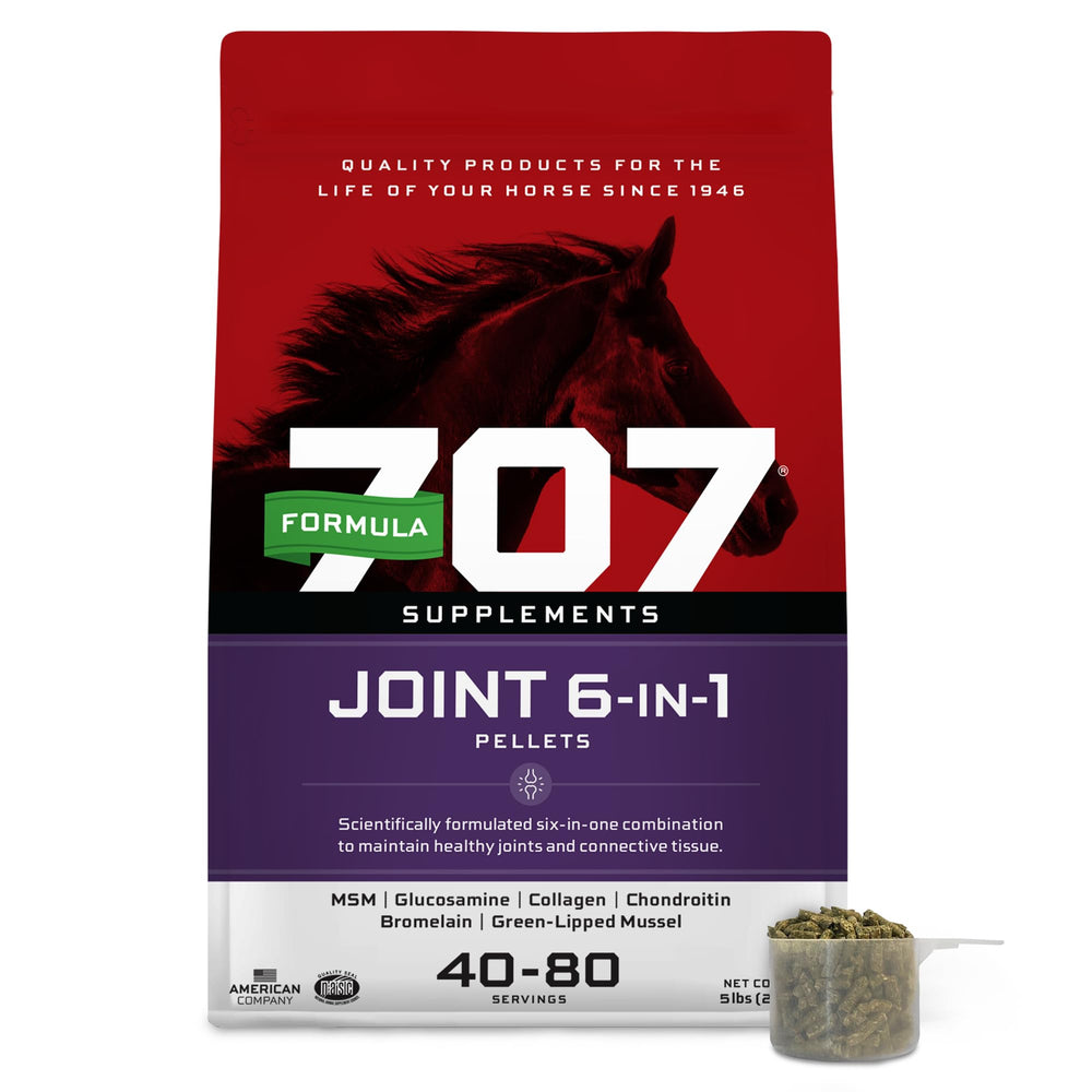 Formula 707 Joint 6in1 pellets in bag for easy feeding and joint support.