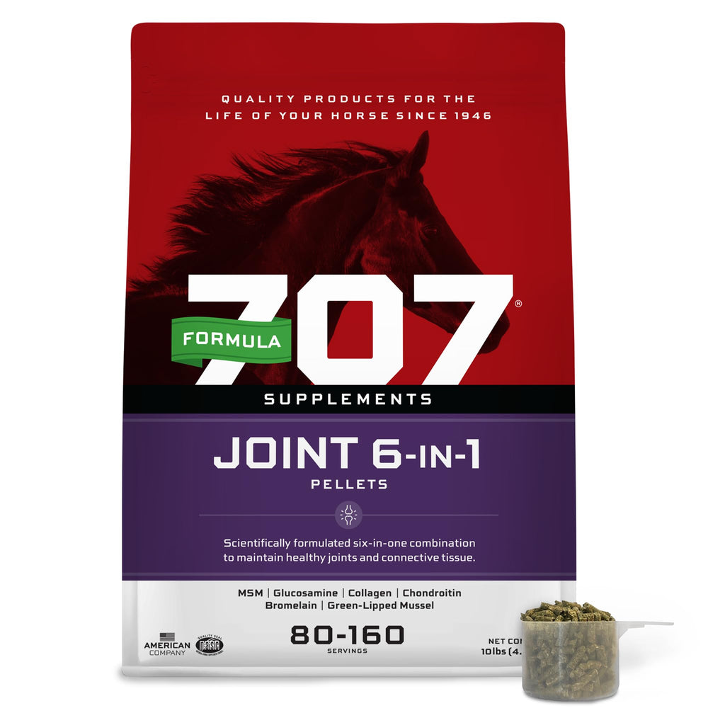 Formula 707 Joint 6in1 pellets closeup for palatable horse joint support.
