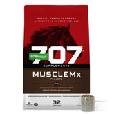 Formula 707 MuscleMx bottle on a stable shelf for athletic conditioning.