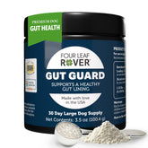 Four Leaf Rover Gut Guard bottle front promotes dog gut health and daily digestion.