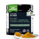 Four Leaf Rover hip and joint bottle pour shows effortless daily dosing