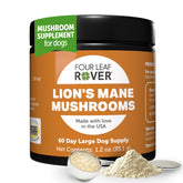 Four Leaf Rover Lions Mane dog mushrooms in bowl promoting brain health and focus.