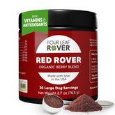 Four Leaf Rover Red Rover bottle front promotes the urinary-support blend for dogs.
