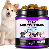 FRDUGA 15-in-1 dog multivitamin packaging highlights complete daily support for joints, immunity, and digestion.