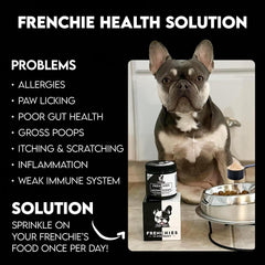 Frenchies vs Everybody dog food bowl with powder as easy meal-time topping
