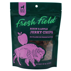 Fresh Field bison and apple jerky chips pack shows all-natural ingredients for training rewards
