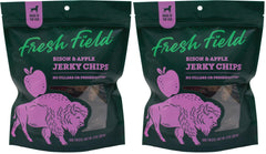 Fresh Field Bison & Apple Jerky Chips pack shows USA-made dog treats ideal for training rewards.