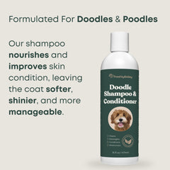 Freshly Bailey Doodle Shampoo and Conditioner in bath scene detangles curls.