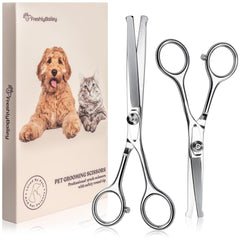 Freshly Bailey grooming scissors set straight tips for precise trims and safe grooming.