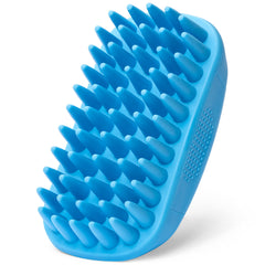 Freshly Bailey rubber curry brush in hand for easy grooming and control.