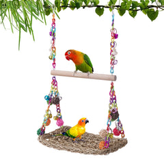 FrgKbTm bird swing toy with wood perch offers durable chew-friendly play for small birds.