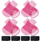 Frienda anti-slip socks paw closeup showing secure grip on hardwood floors for paw protection