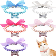 Frienda five-pcs pet pearl necklace purple set adds festive charm for pets.