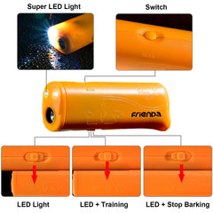 Frienda LED ultrasonic dog trainer handheld size emphasizes portability for jogging or walking sessions.