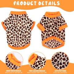 Friofmuy pink polka dots and brown leopard print dog sweater on a tiny pup for soft fleece warmth