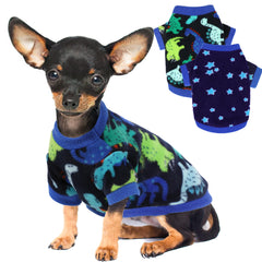 Friofmuy stars and dinosaurs blue set keeps small dogs warm and stylish.