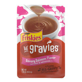 Friskies Lil' Gravies salmon pouch ready to pour for moisture and flavor.