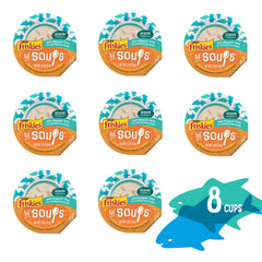 Friskies Lil' Soups skipjack tuna cup pour velvety broth closeup, rich flavor.