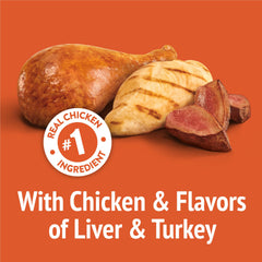 Friskies liver-turkey flavors close-up showcasing savory aroma for cats.