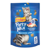 Friskies Beachside Crunch treats in a bowl showing seafood flavors for cats.