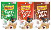 Friskies Party Mix Picnic Crunch pouch shows convenient 2.1 oz size for quick rewards during playtime