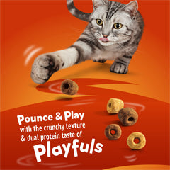 Friskies Playfuls crunchy texture closeup highlights satisfying snap during treats