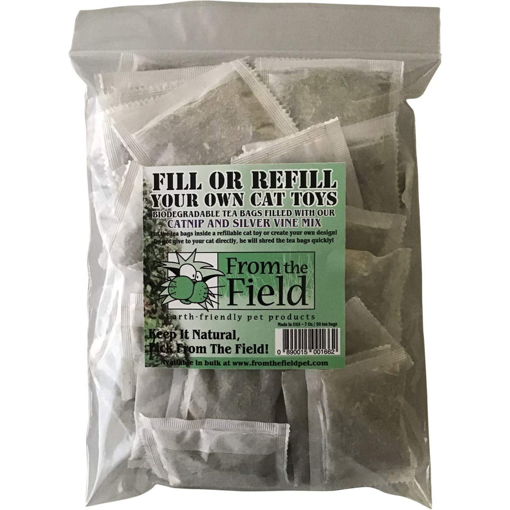 From The Field catnip tea bags flight tins for mess-free toy refills and easy setup.