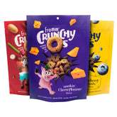 Fromm Crunchy Os variety-pack dog treats three flavors in 6 oz bags for versatile rewards.
